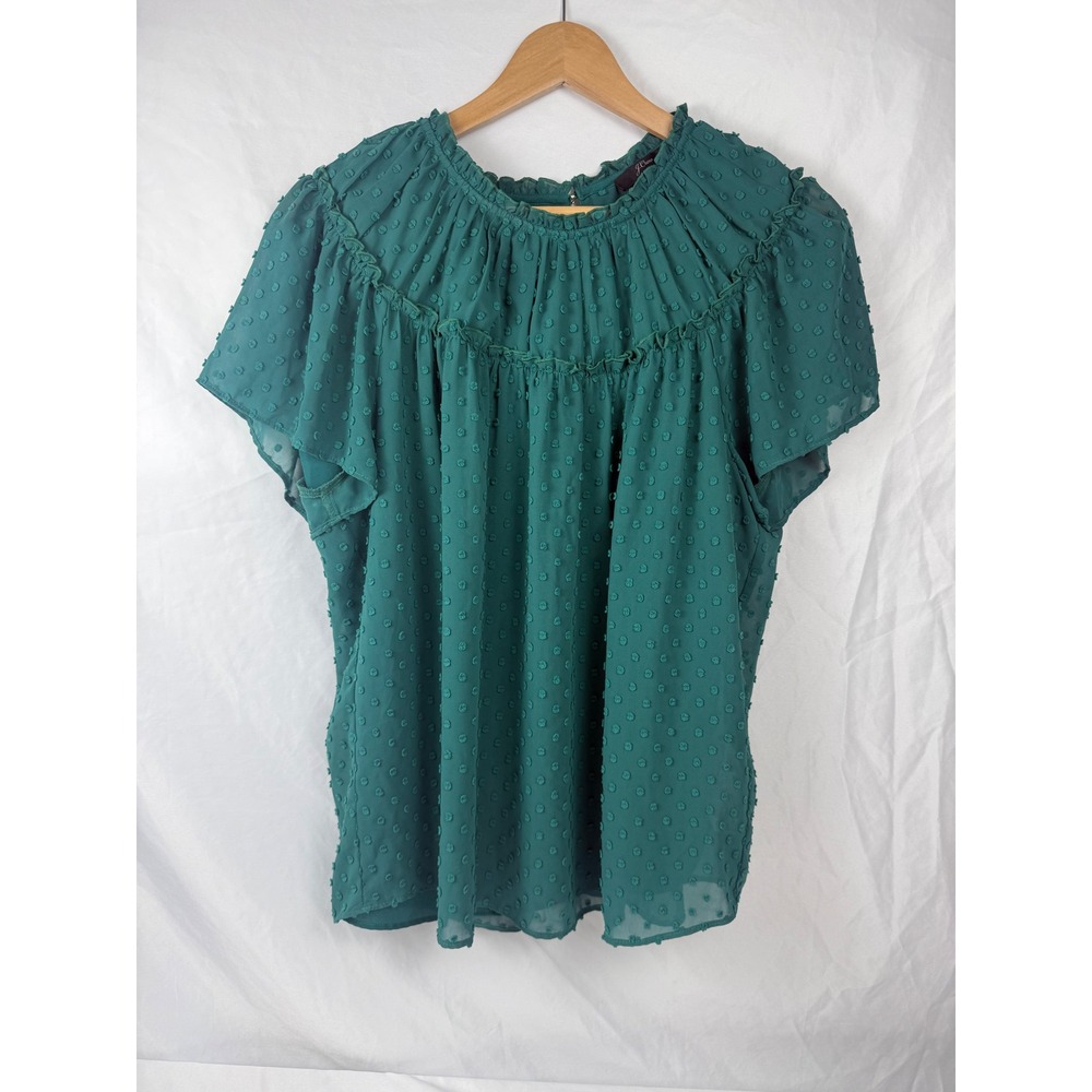 J.Crew Size S Swiss Dot Flutter Sleeve Blouse Teal Green Ruffle Sheer Top #mc